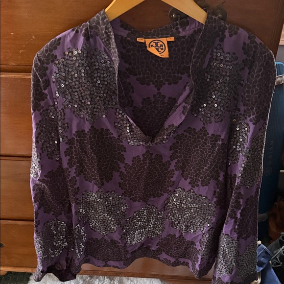 Tory Burch Tops - Tory Burch Purple Sequin Floral Blouse